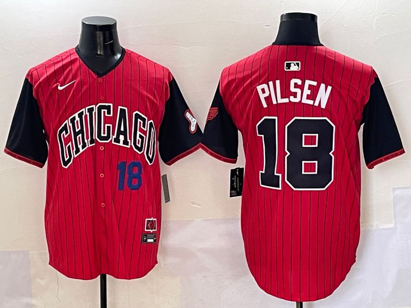 Men Chicago White Sox 18 Pilsen Red Stripe Joint Name Nike 2025 MLB Jersey style 21